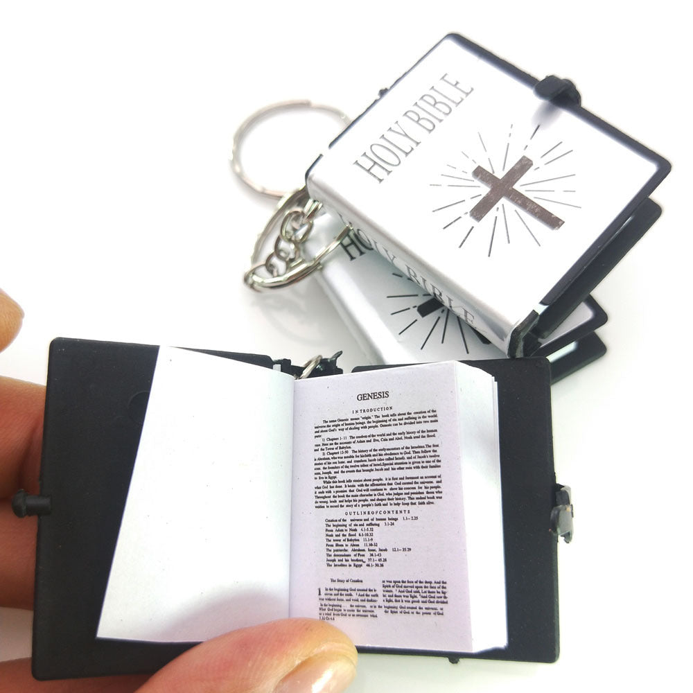 Mini English HOLY BIBLE Key Chains Readable Bible Christian Keyrings Car Key Chains