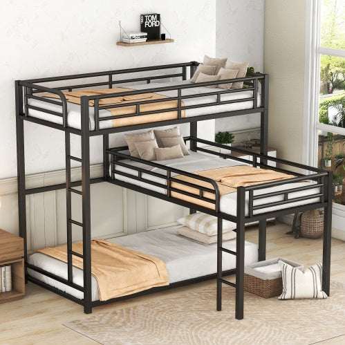 Triplex L-shaped Metal Twin Size Bunk Bed