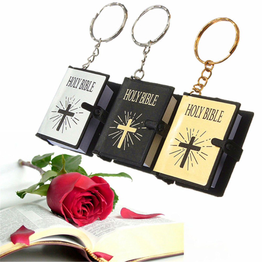 Mini English HOLY BIBLE Key Chains Readable Bible Christian Keyrings Car Key Chains