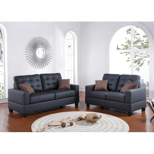 2pc Sofa Set in Black Tufted with Pillows
