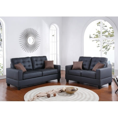 2pc Sofa Set in Black Tufted with Pillows