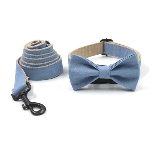 Buckle Lettering Deep Denim Pet Collar Leash Dog Accessory Set