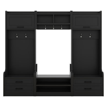 4-in-1 Hallway Coat Rack With Storage Drawers And Cabinet Shoe Bench