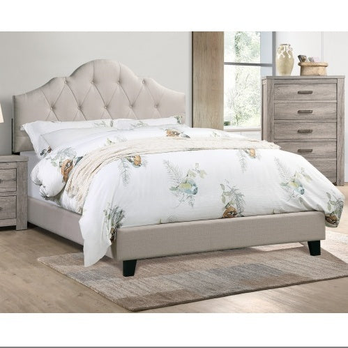 Contemporary Queen Size Bed Light Brown Upholstered