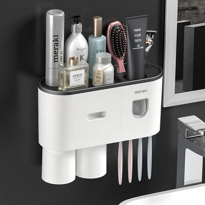 Hanging Magnetic Toothbrush Holder Single Drawer Storage Rack With Toothpaste Squeezer Toiletry Set