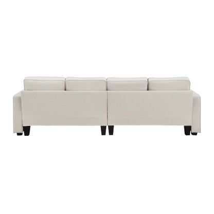 Linen Fabric Sofa With Armrest Pockets And 4 Pillows