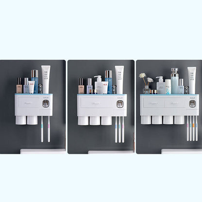 Hanging Magnetic Toothbrush Holder Single Drawer Storage Rack With Toothpaste Squeezer Toiletry Set