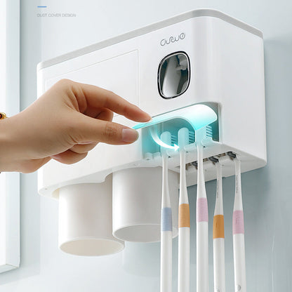 Hanging Magnetic Toothbrush Holder Single Drawer Storage Rack With Toothpaste Squeezer Toiletry Set