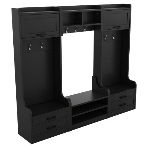 4-in-1 Hallway Coat Rack With Storage Drawers And Cabinet Shoe Bench