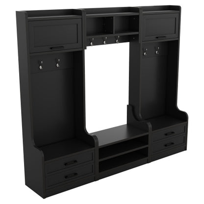 4-in-1 Hallway Coat Rack With Storage Drawers And Cabinet Shoe Bench
