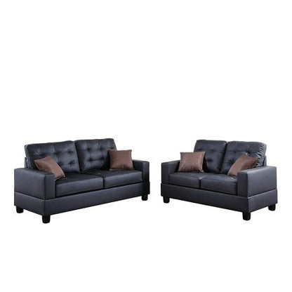 2pc Sofa Set in Black Tufted with Pillows