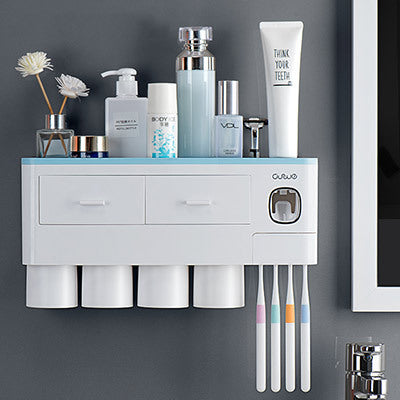 Hanging Magnetic Toothbrush Holder Single Drawer Storage Rack With Toothpaste Squeezer Toiletry Set