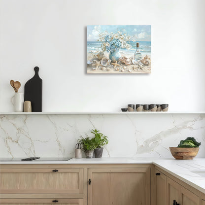 Wooden Frame Wall Art, Shell And Ocean Theme,