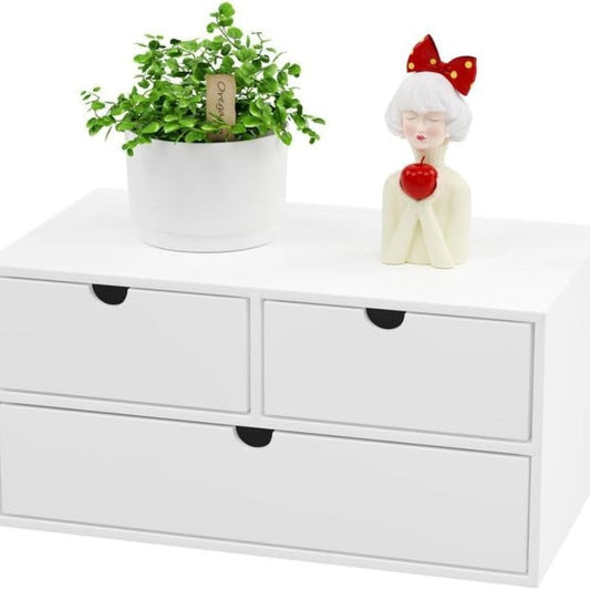 White Bamboo Desk Drawer Organizer No Assembly Desktop Storage Box