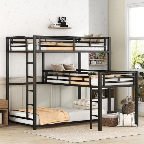 Triplex L-shaped Metal Twin Size Bunk Bed