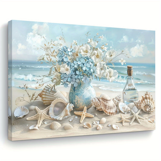 Wooden Frame Wall Art, Shell And Ocean Theme,