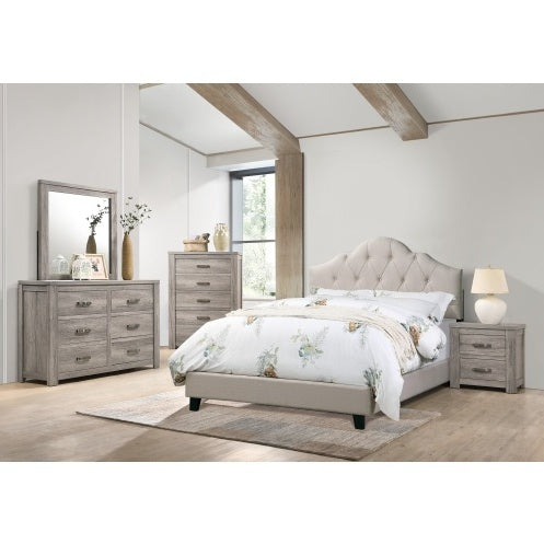 Contemporary Queen Size Bed Light Brown Upholstered