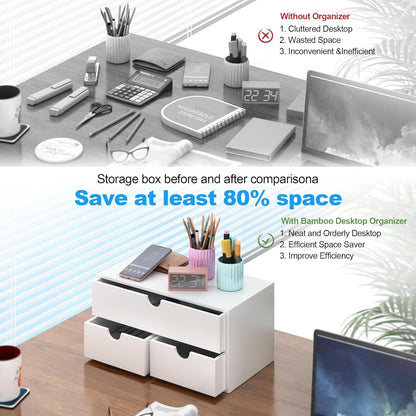 White Bamboo Desk Drawer Organizer No Assembly Desktop Storage Box