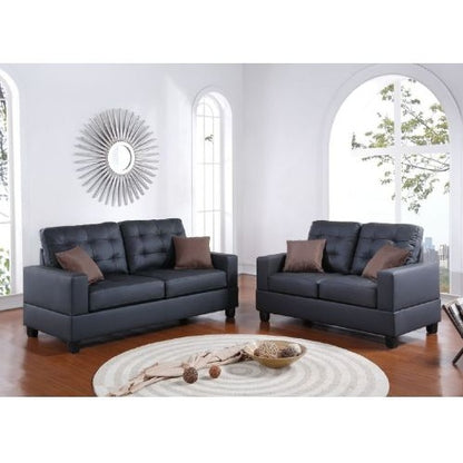 2pc Sofa Set in Black Tufted with Pillows