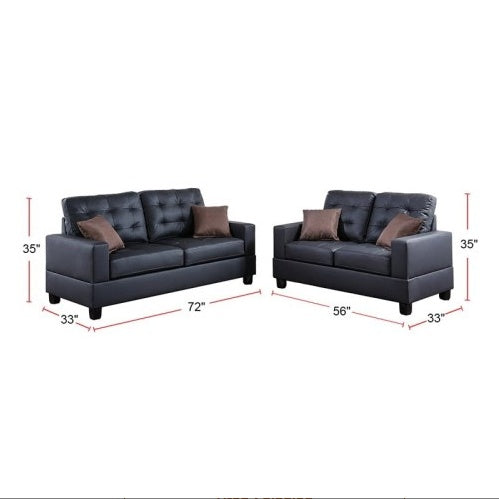 2pc Sofa Set in Black Tufted with Pillows