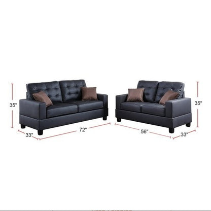 2pc Sofa Set in Black Tufted with Pillows