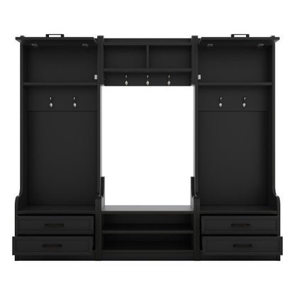 4-in-1 Hallway Coat Rack With Storage Drawers And Cabinet Shoe Bench