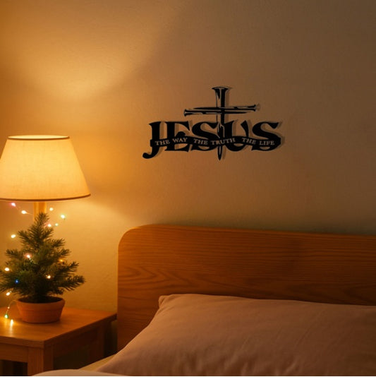 Jesus Cross Metal Wall Art  The Way, The Truth, The Life Sign Christian Home Decor