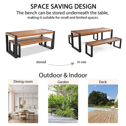 3-pieces Outdoor Dining Table With 2 Benches