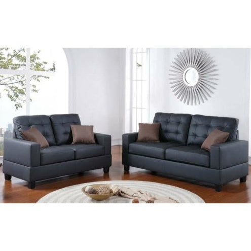 2pc Sofa Set in Black Tufted with Pillows