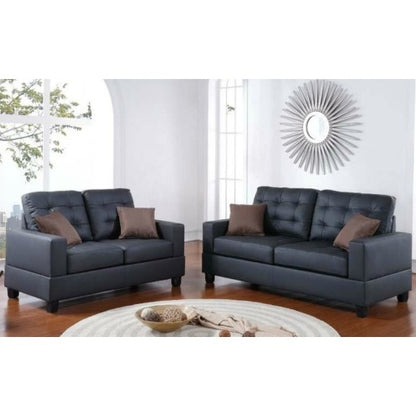 2pc Sofa Set in Black Tufted with Pillows