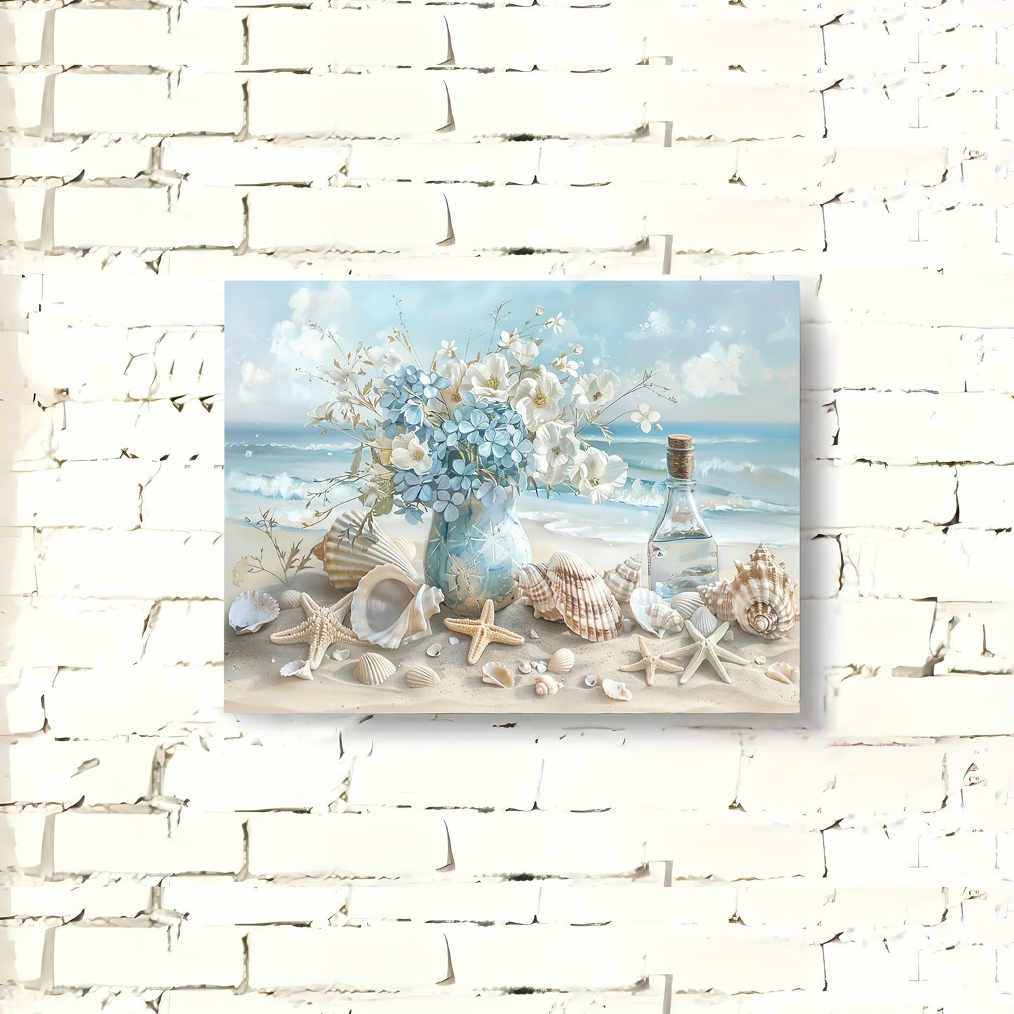 Wooden Frame Wall Art, Shell And Ocean Theme,