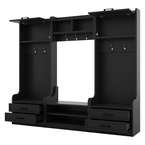 4-in-1 Hallway Coat Rack With Storage Drawers And Cabinet Shoe Bench
