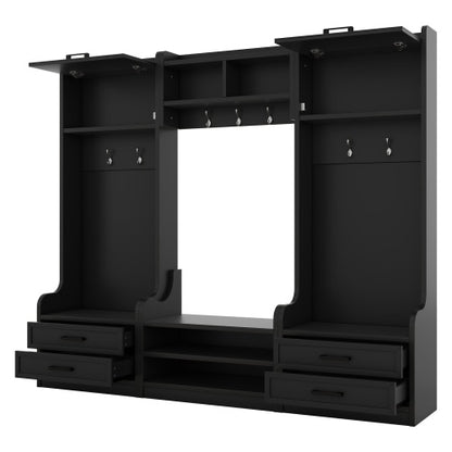 4-in-1 Hallway Coat Rack With Storage Drawers And Cabinet Shoe Bench