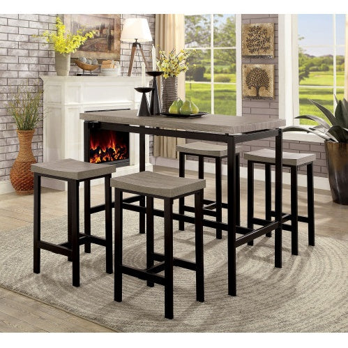 5 Pc Counter Chairs and Table in Black Gray