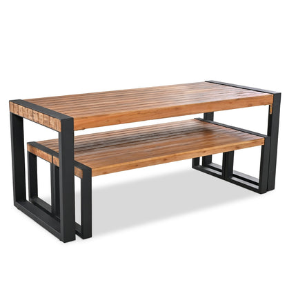 3-pieces Outdoor Dining Table With 2 Benches