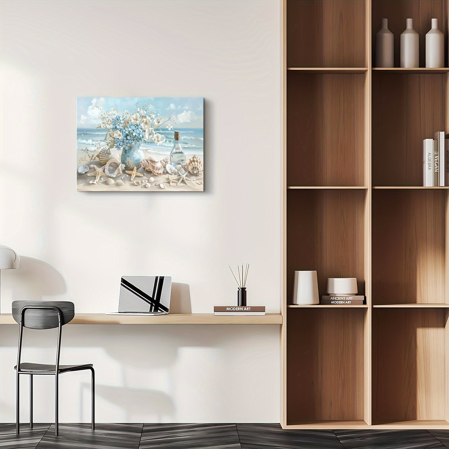 Wooden Frame Wall Art, Shell And Ocean Theme,