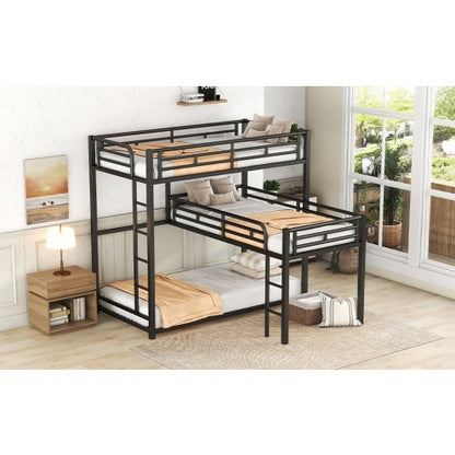 Triplex L-shaped Metal Twin Size Bunk Bed