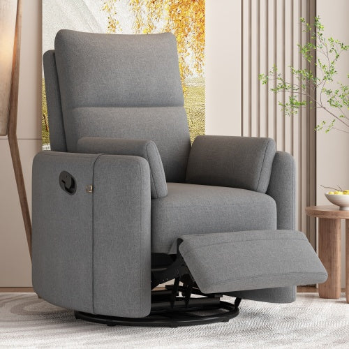 Upholstered Swivel Recliner Rocker With Two Removable Pillows