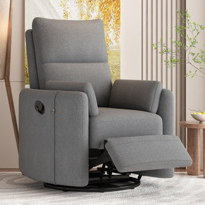 Upholstered Swivel Recliner Rocker With Two Removable Pillows