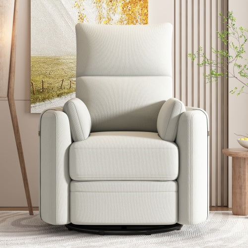 Upholstered Swivel Recliner Rocker With Two Removable Pillows