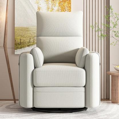 Upholstered Swivel Recliner Rocker With Two Removable Pillows