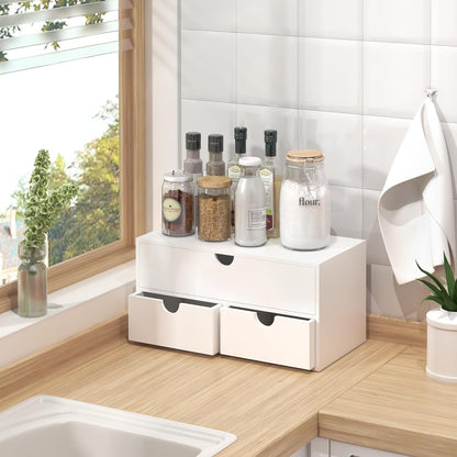 White Bamboo Desk Drawer Organizer No Assembly Desktop Storage Box