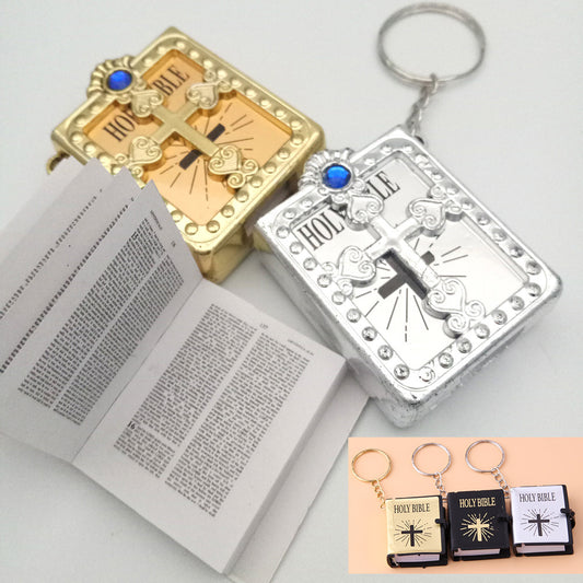 Mini HOLY Bible Keychain Religious Christian Jesus Cross Key Chain