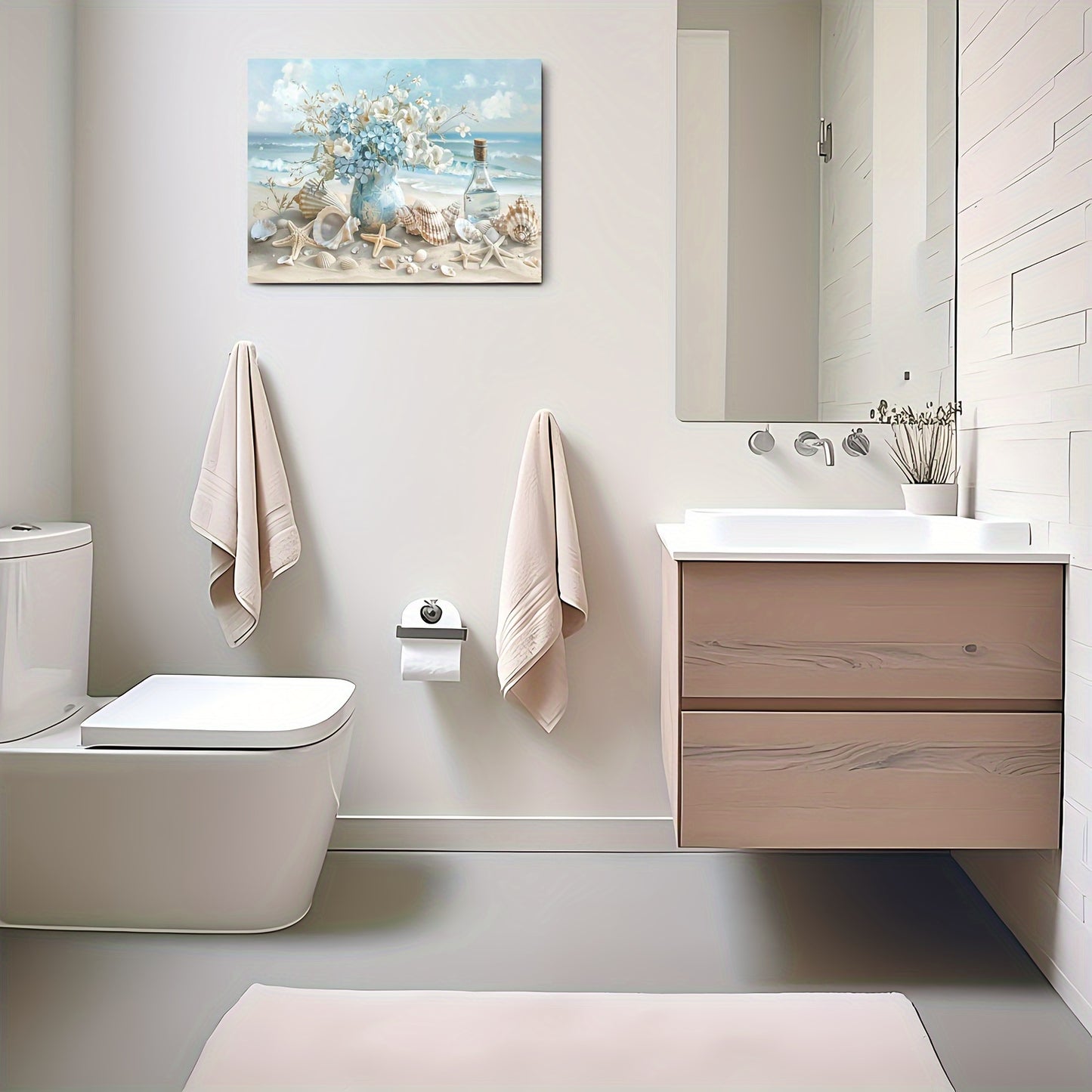 Wooden Frame Wall Art, Shell And Ocean Theme,