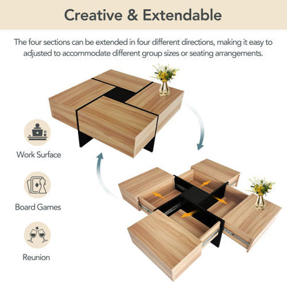 Sleek Coffee Table With 4 Hidden Storage Compartments