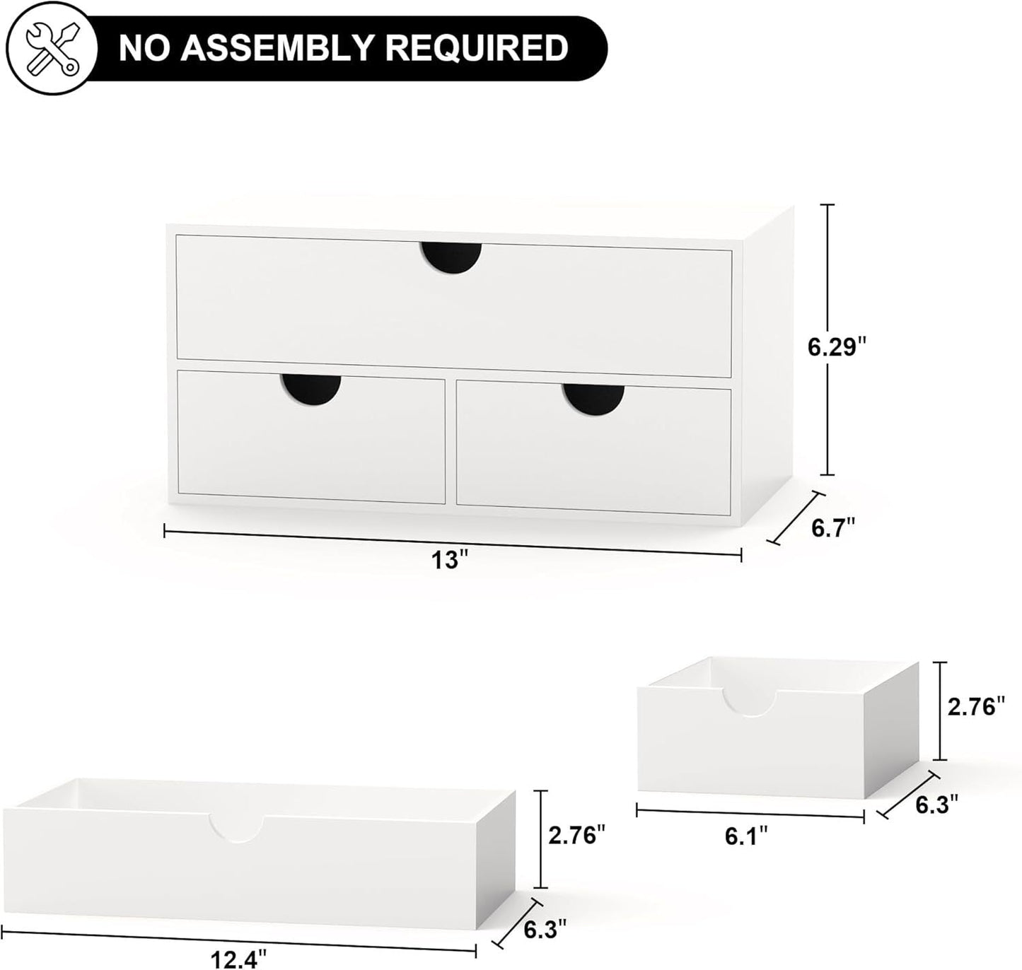 White Bamboo Desk Drawer Organizer No Assembly Desktop Storage Box