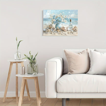 Wooden Frame Wall Art, Shell And Ocean Theme,