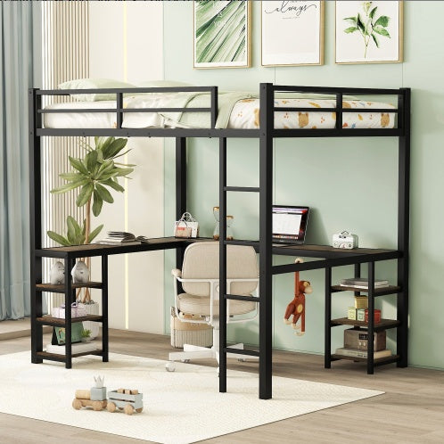 Full Mattress Loft Bed With Ladder And Guardrails