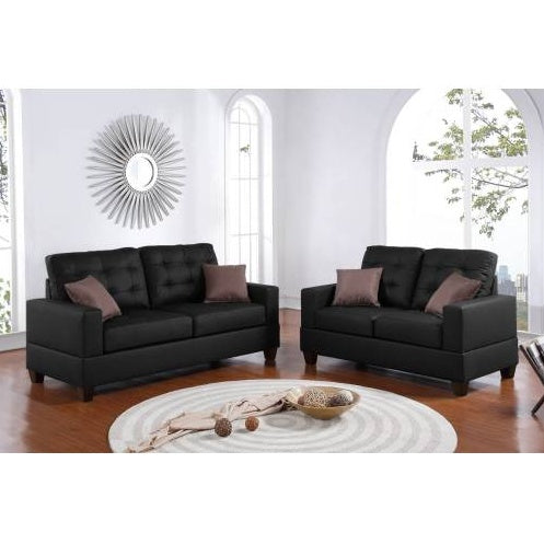 2pc Sofa Set in Black Tufted with Pillows