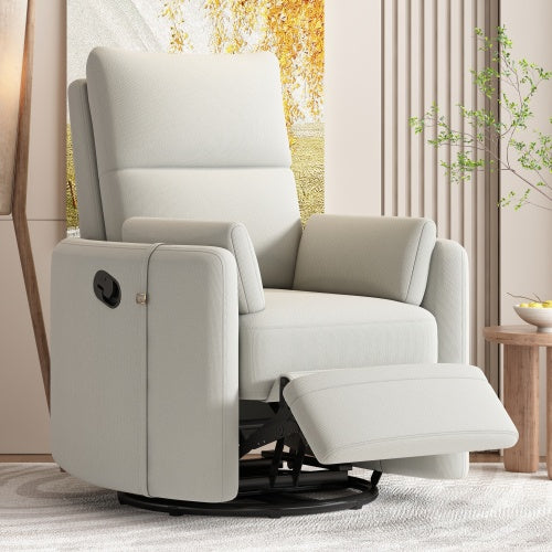 Upholstered Swivel Recliner Rocker With Two Removable Pillows